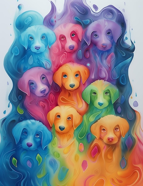 Colorful Puppy Portraits with Abstract Background