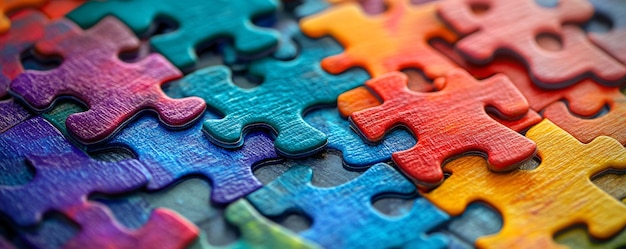 Photo colorful puzzle pieces connecting creating a unified whole