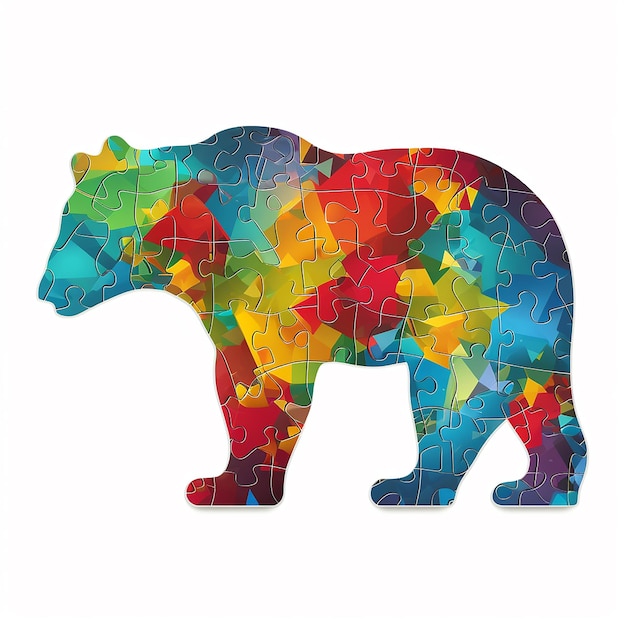 A colorful puzzle with a bear silhouette.