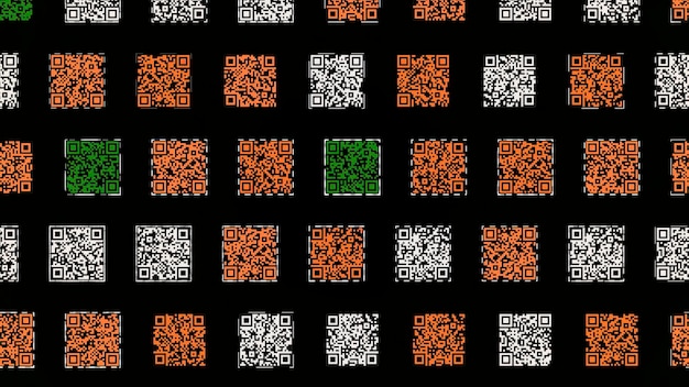 Colorful qr codes on black background animation rows of codes move like a snake lot of qr codes move