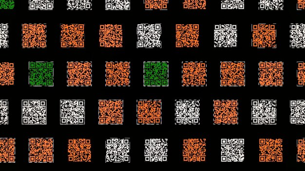 Photo colorful qr codes on black background animation rows of codes move like a snake lot of qr codes move