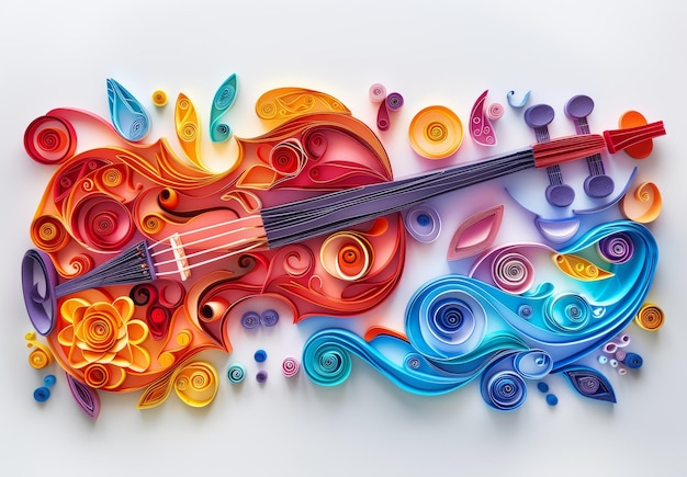 Colorful Quilling Art of a Violin with Intricate Swirls