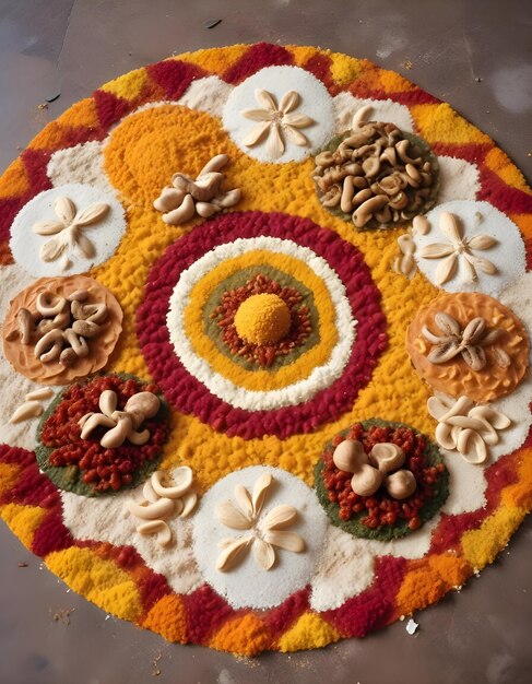 a colorful quilt with a circle of flowers on it