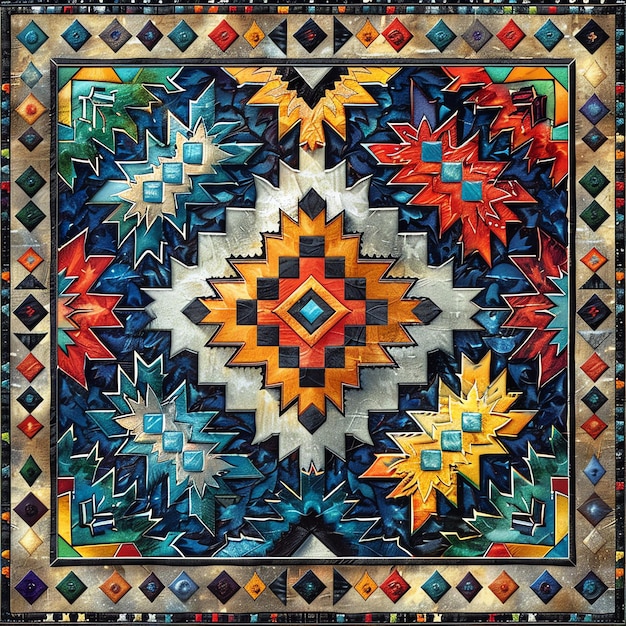 Photo a colorful quilt with a design that says  star  on it