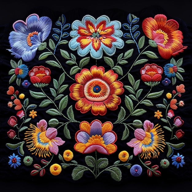 Photo a colorful quilt with flowers and a black background