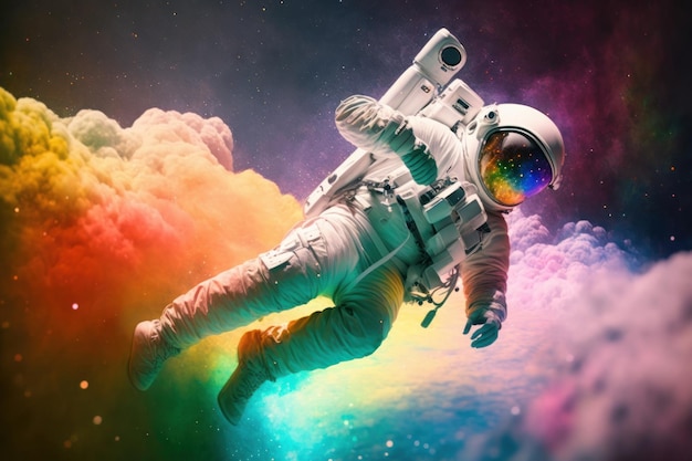 Colorful rainbow Astronaut that is in space suit Beautiful illustration picture Generative AI