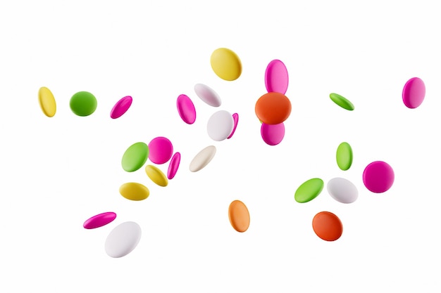 Colorful rainbow candy falling Flying on white background 3d illustration