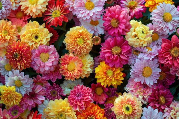 Colorful rainbow Chrysanthemum flower asteraceae outdoors