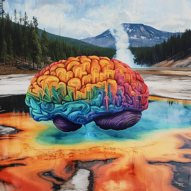 Photo a colorful rainbow colored brain is on a piece of art that is painted with the word rainbow