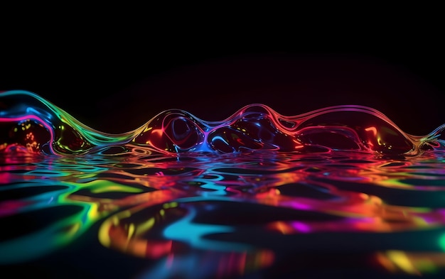 A colorful rainbow colored water is reflected in the water.