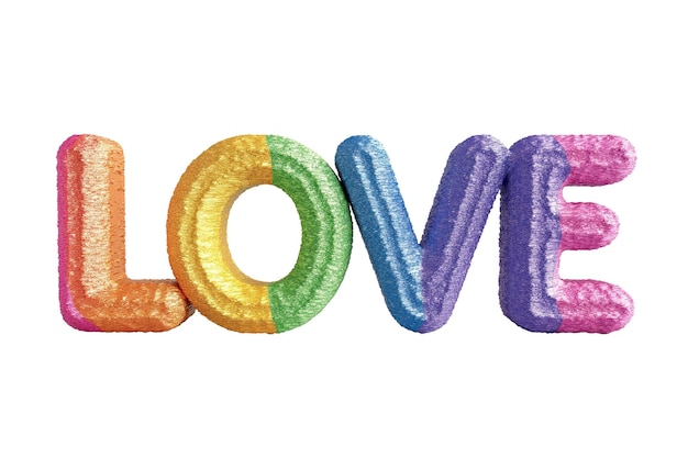 Colorful rainbow glitter LOVE text isolated on a white background ideal for LGBTQ Pride Month