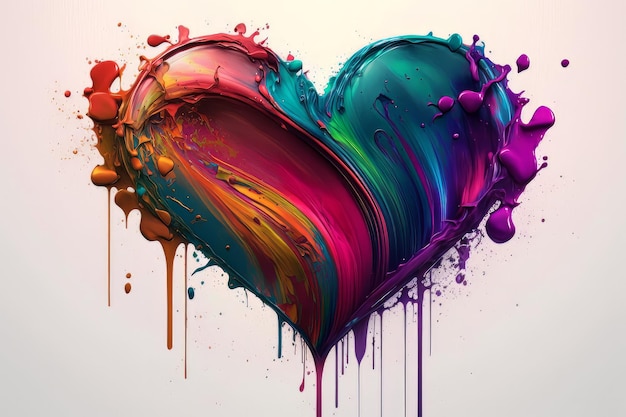 Colorful rainbow holi paint color powder explosion heart shape white background scene Generative ai