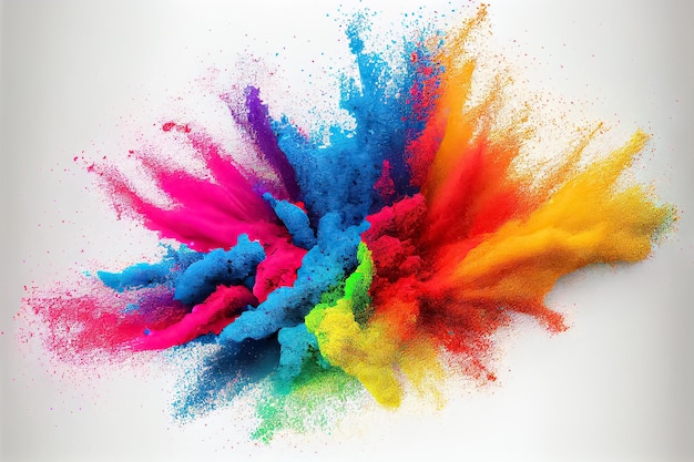 Colorful rainbow holi paint color powder explosion isolated white wide panorama background