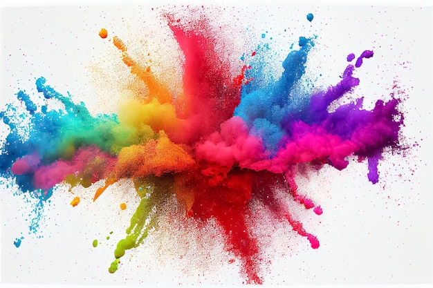 Colorful rainbow holi paint color powder explosion isolated white wide panorama background