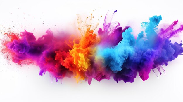 Colorful rainbow holi paint color powder explosion isolated white wide panorama background