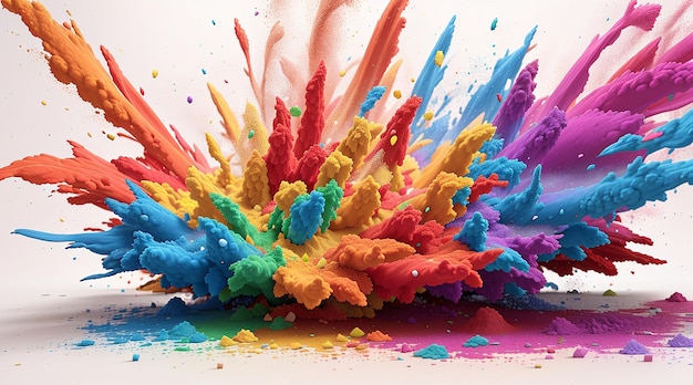 Colorful rainbow Holi paint color powder explosion isolated white wide panorama background