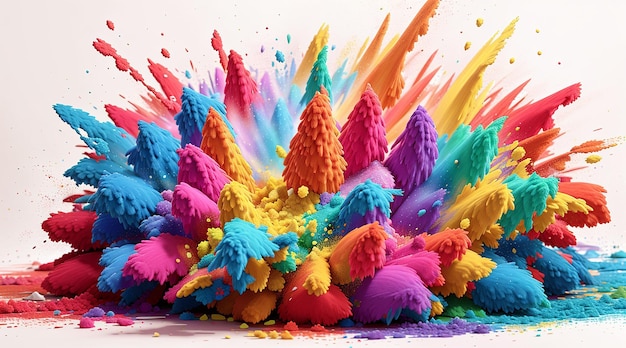 Colorful rainbow Holi paint color powder explosion isolated white wide panorama background