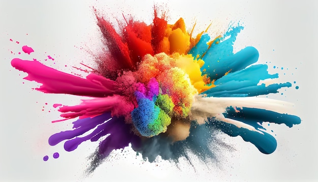 Colorful rainbow holi paint color powder explosion white background sceneV2