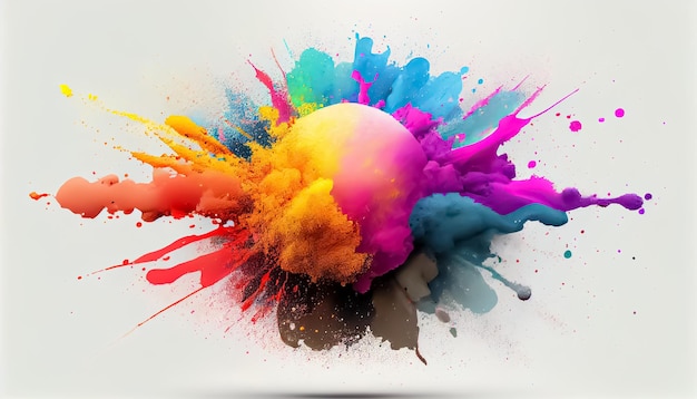 Colorful rainbow holi paint color powder explosion white background sceneV2