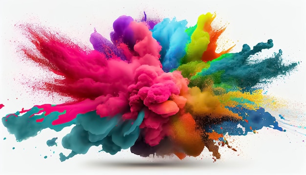 Colorful rainbow holi paint color powder explosion white background sceneV2