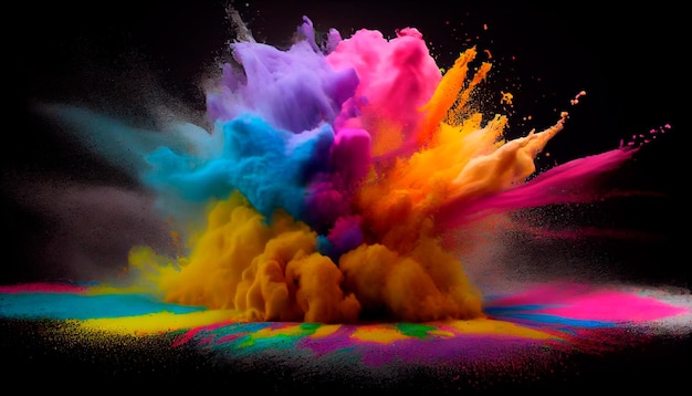 Colorful rainbow holi paint splash color powder explosion Generative Ai