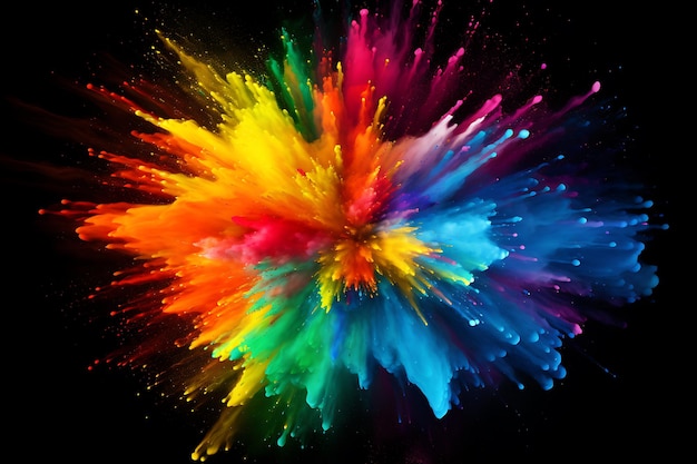 Colorful rainbow paint splash explosion of colored powder on background