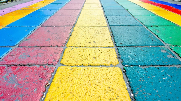 Photo a colorful rainbow pattern painted on a brick walkway