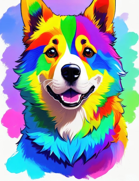 Colorful rainbow realistic corgi dog Generative AI