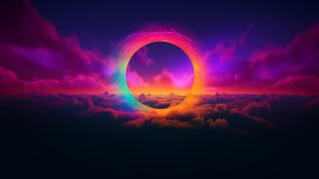 Colorful rainbow ring over colorful clouds generative AI