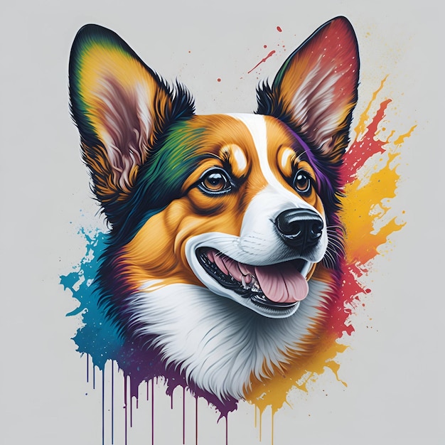 colorful rainbow style realistic corgi dog head animal mascot design