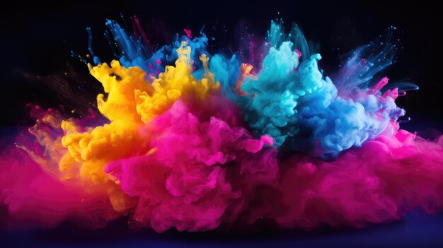 Colorful red and blue ink splashing into the air