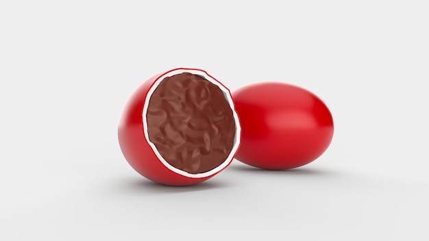 Colorful Red chocolate candies stuffed with melted chocolate isolated on white background.