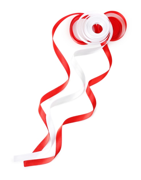 Colorful red and white ribbons isolated on white