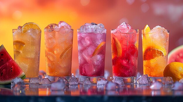 Photo colorful refreshing summer drinks lineup