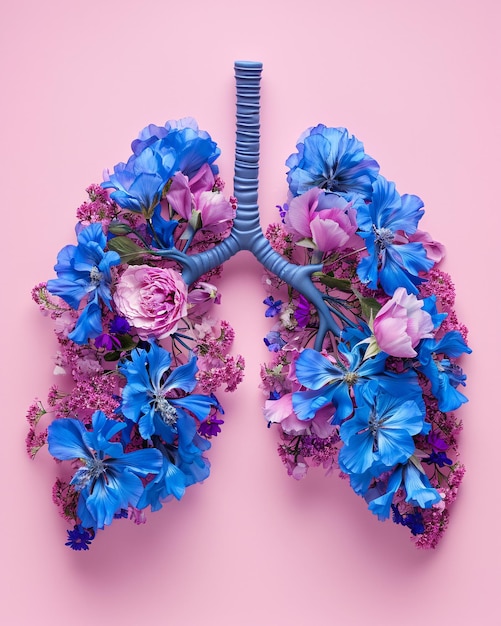 A colorful representation of the human lung system Generative AI