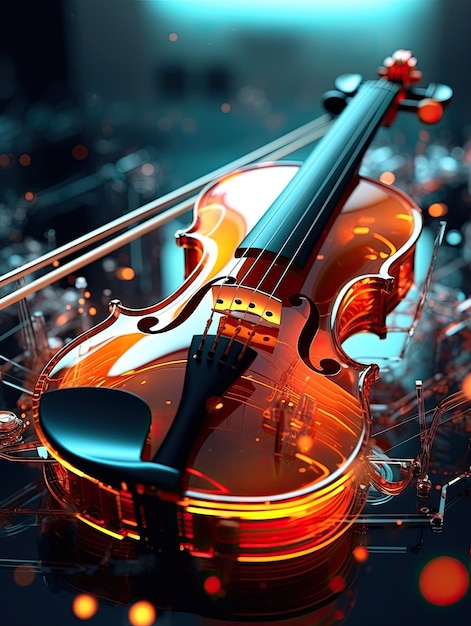 Colorful retro abstraction of musical instruments modern and abstract multicolor music background with fluid structure violin and guitar generative ai