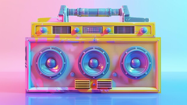 Photo colorful retro boombox in 3d illustration with vibrant hues