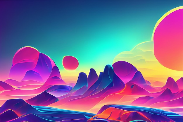 Colorful retro futuristic landscape background