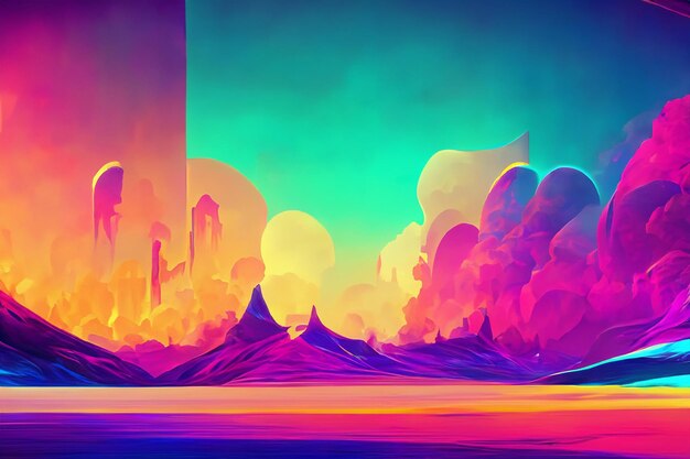 Colorful retro futuristic landscape background