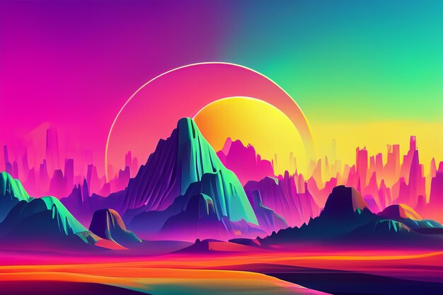 Colorful retro futuristic landscape background