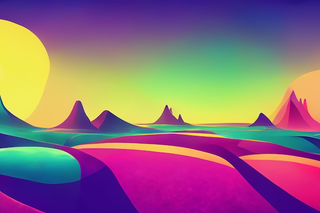 Colorful retro futuristic landscape background