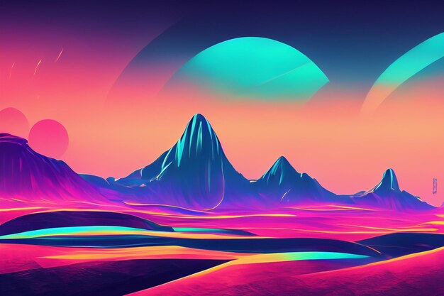 Colorful retro futuristic landscape background