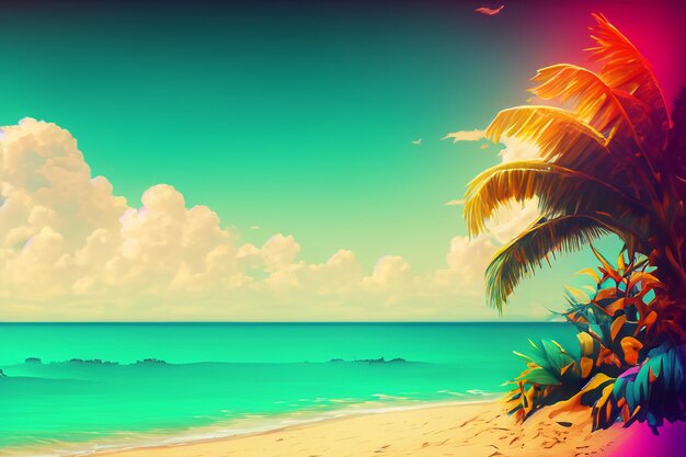 Colorful retro futuristic tropical beach background