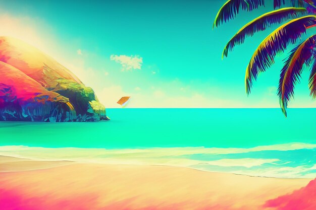 Photo colorful retro futuristic tropical beach background