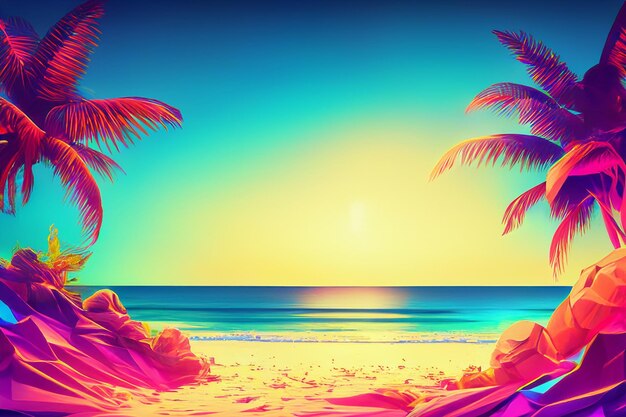 Photo colorful retro futuristic tropical beach background