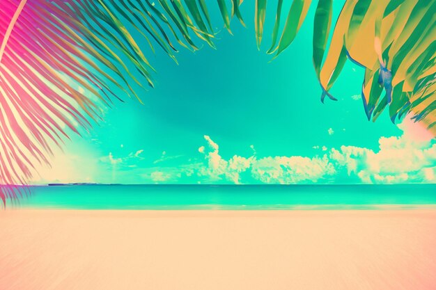 Colorful retro futuristic tropical beach background