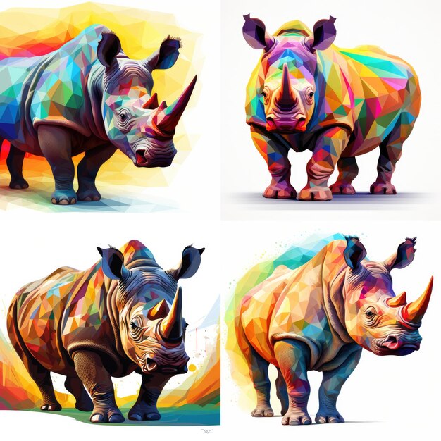 Colorful rhinoceros is depicted in a low poly style grey background Generative Ai