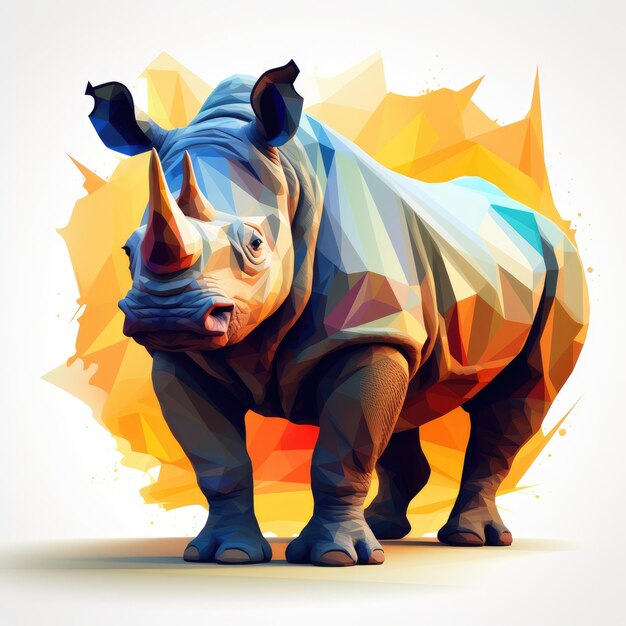 Colorful rhinoceros is depicted in a low poly style grey background Generative Ai