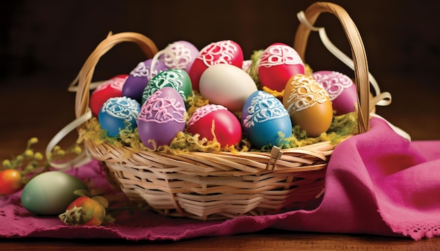 colorful ribbons to the basket handle and around the eggs for a festive and polished look