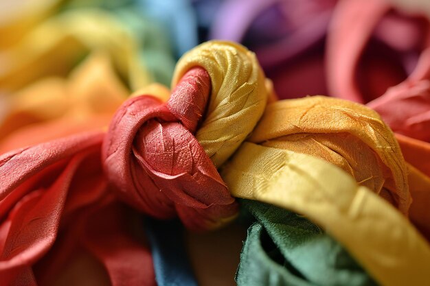 Colorful ribbons on light background closeup Textile industry